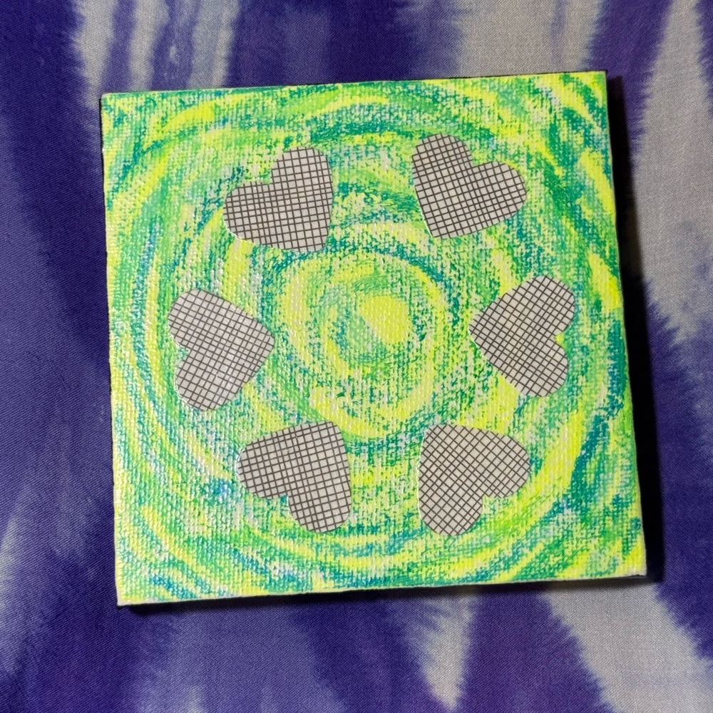 Original Abstract Heart Canvas Art in Green and Yellow
